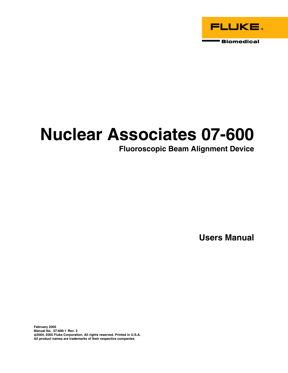 Fluke Biomedical 07-600 User Manual | 6 pages