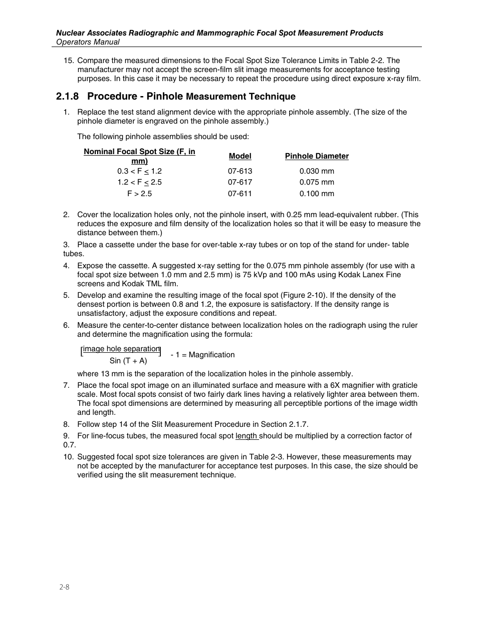8 procedure - pinhole | Fluke Biomedical 07-611 User Manual | Page 14 / 20