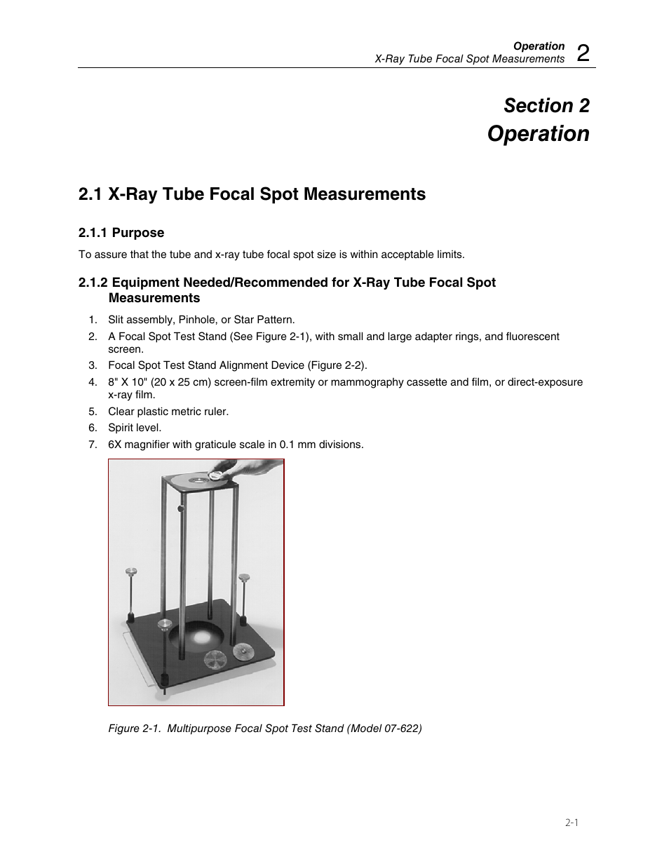 Operation, 1 x-ray tube focal spot measurements | Fluke Biomedical 07-611 User Manual | Page 7 / 20