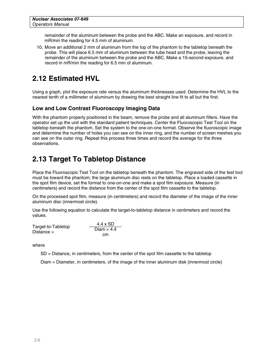12 estimated hvl, 13 target to tabletop distance | Fluke Biomedical 07-649 User Manual | Page 12 / 14