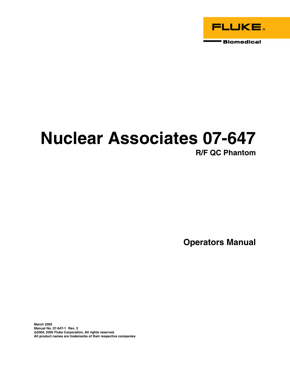 Fluke Biomedical 07-647 User Manual | 12 pages