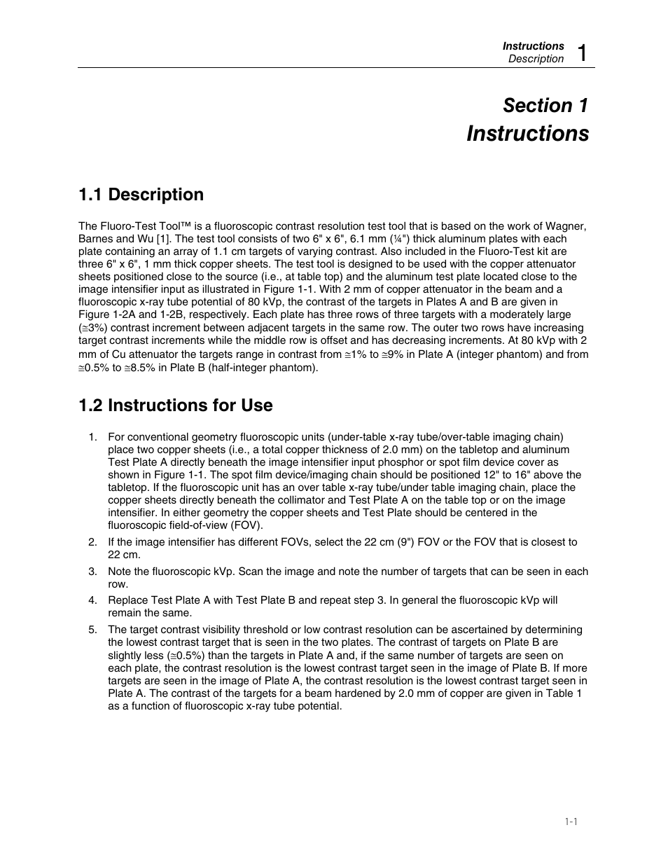 Instructions, 1 description, 2 instructions for use | Fluke Biomedical 07-645 User Manual | Page 5 / 14