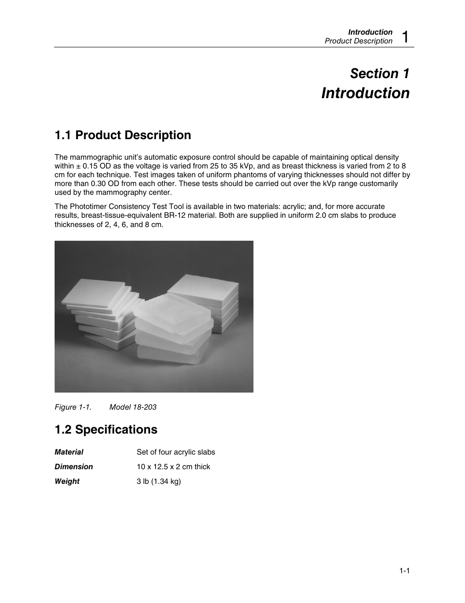 Introduction, 1 product description, 2 specifications | Fluke Biomedical 18-203 User Manual | Page 3 / 4