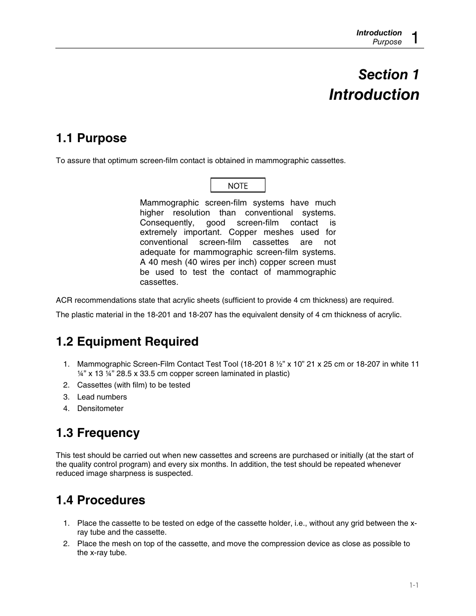 Introduction, 1 purpose, 2 equipment required | 3 frequency, 4 procedures | Fluke Biomedical 18-201 User Manual | Page 5 / 8