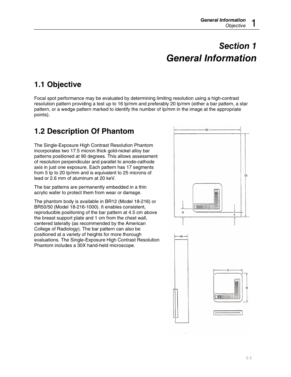 General information, 1 objective, 2 description of phantom | Fluke Biomedical 18-216 User Manual | Page 5 / 10
