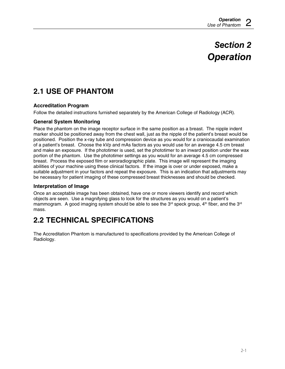 Operation, 1 use of phantom, 2 technical specifications | Fluke Biomedical 18-220 User Manual | Page 7 / 10