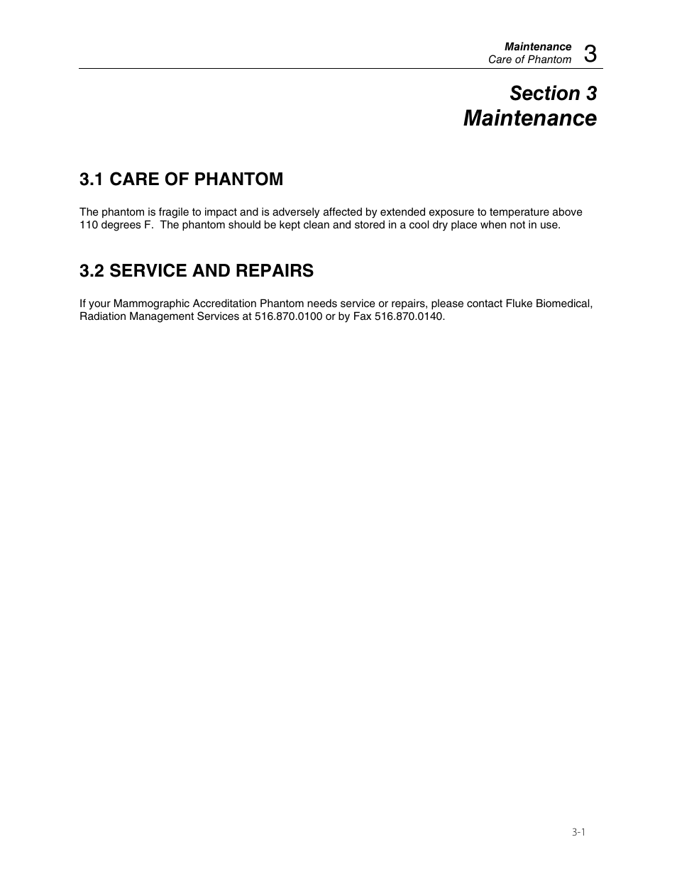 Maintenance, 1 care of phantom, 2 service and repairs | Fluke Biomedical 18-220 User Manual | Page 9 / 10