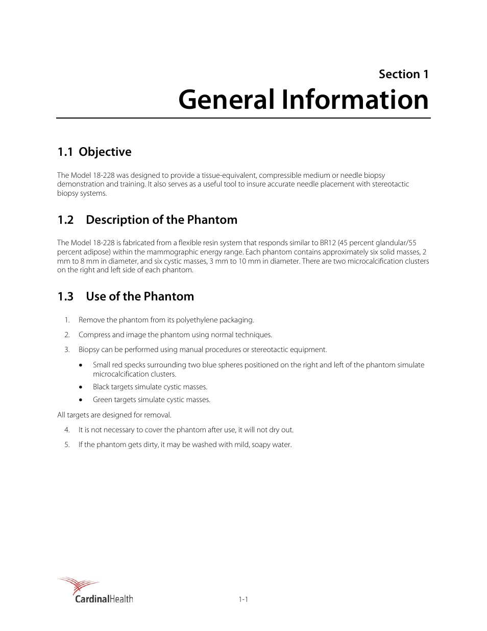 General information, 1 objective, 2 description of the phantom | 3 use of the phantom | Fluke Biomedical 18-228 User Manual | Page 5 / 8