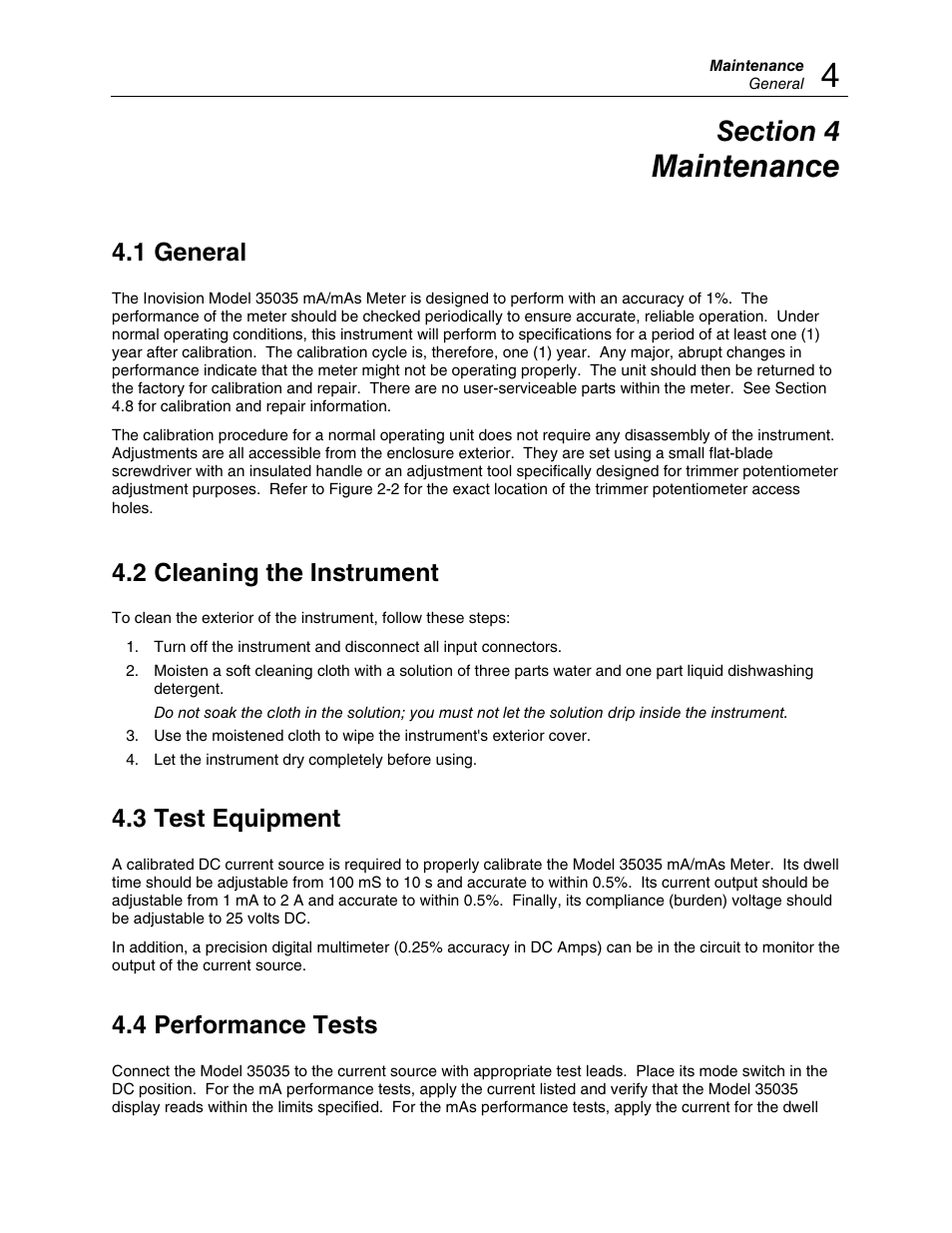 Maintenance, 1 general, 2 cleaning the instrument | 3 test equipment, 4 performance tests | Fluke Biomedical 35035 User Manual | Page 13 / 19