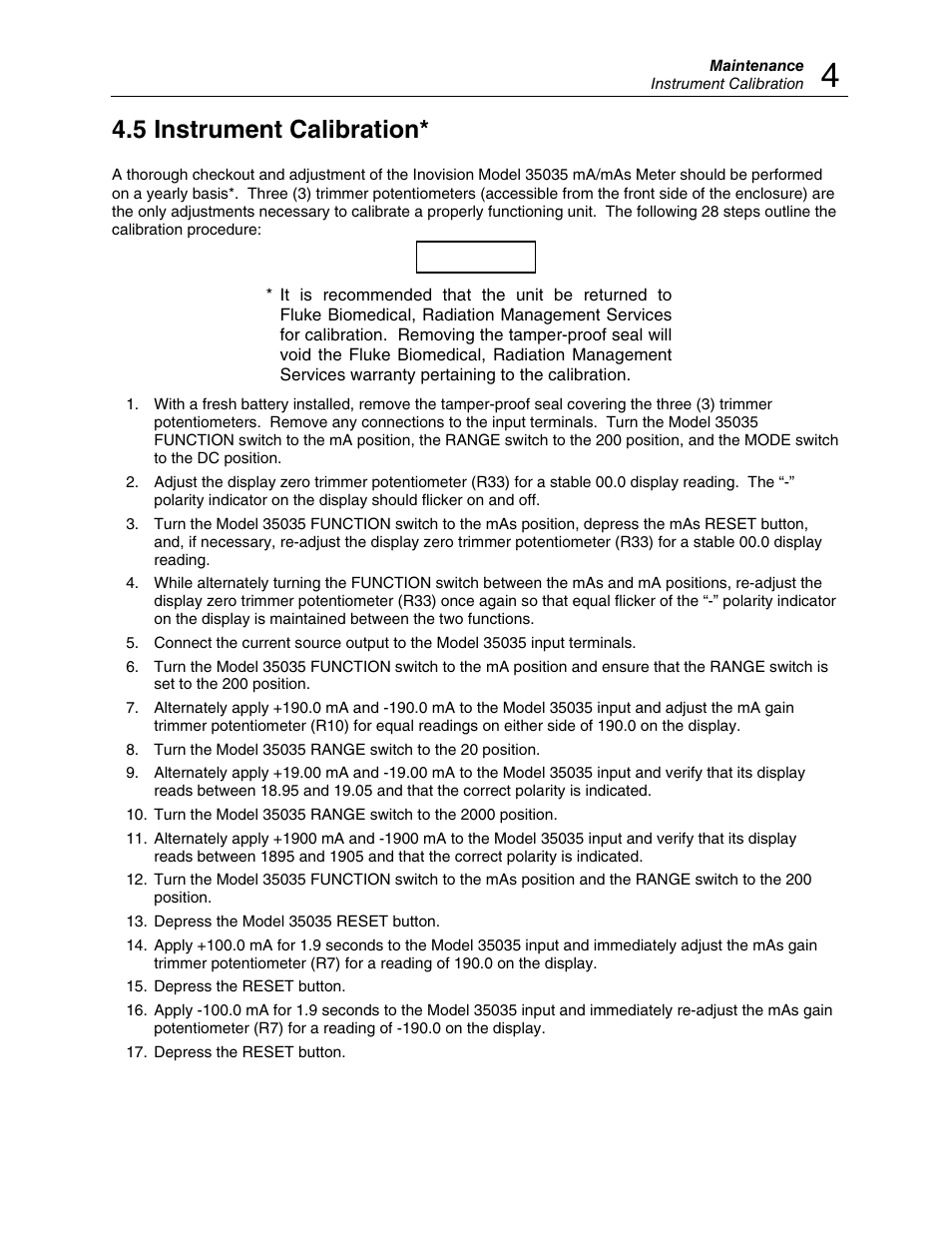 5 instrument calibration | Fluke Biomedical 35035 User Manual | Page 15 / 19