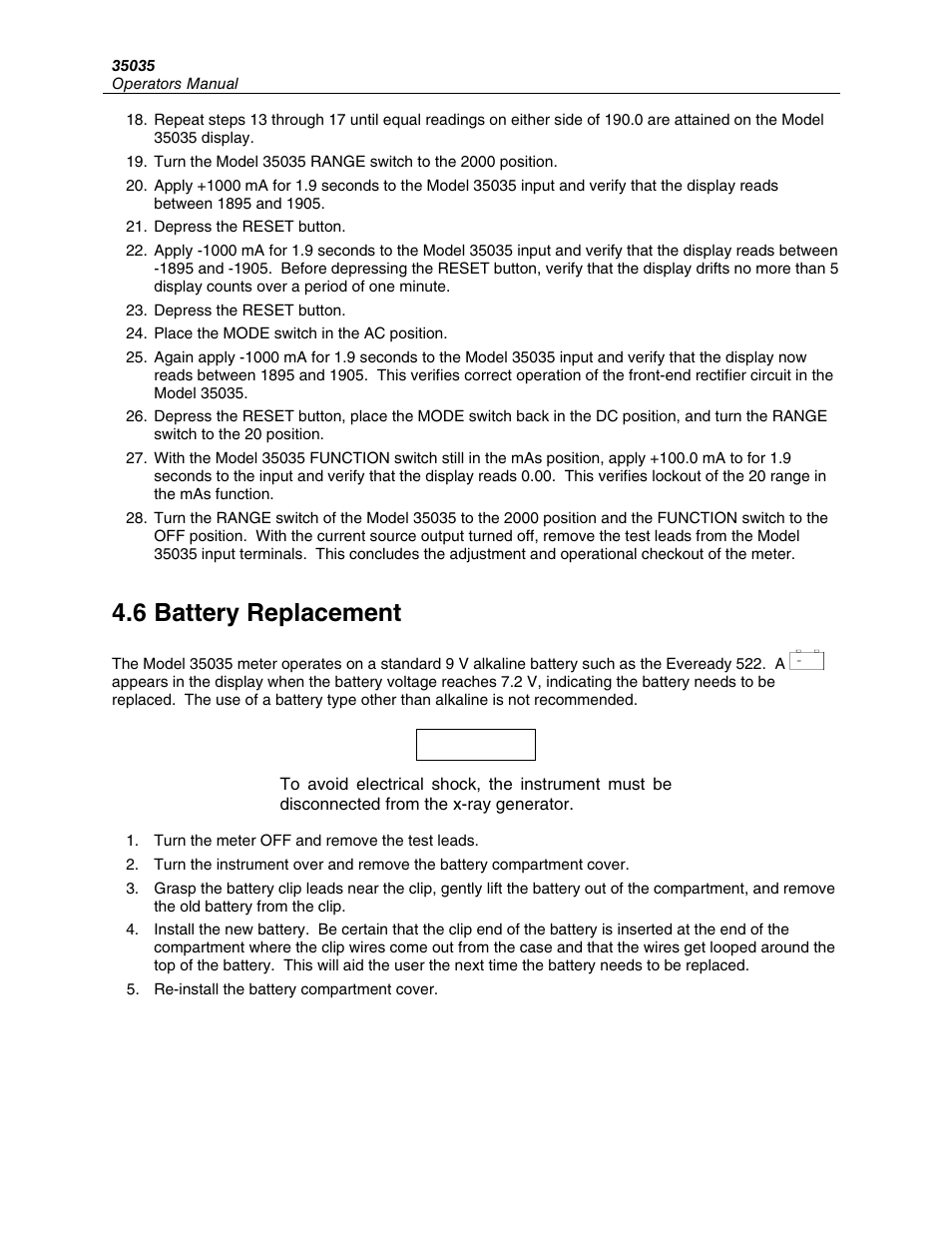 6 battery replacement | Fluke Biomedical 35035 User Manual | Page 16 / 19