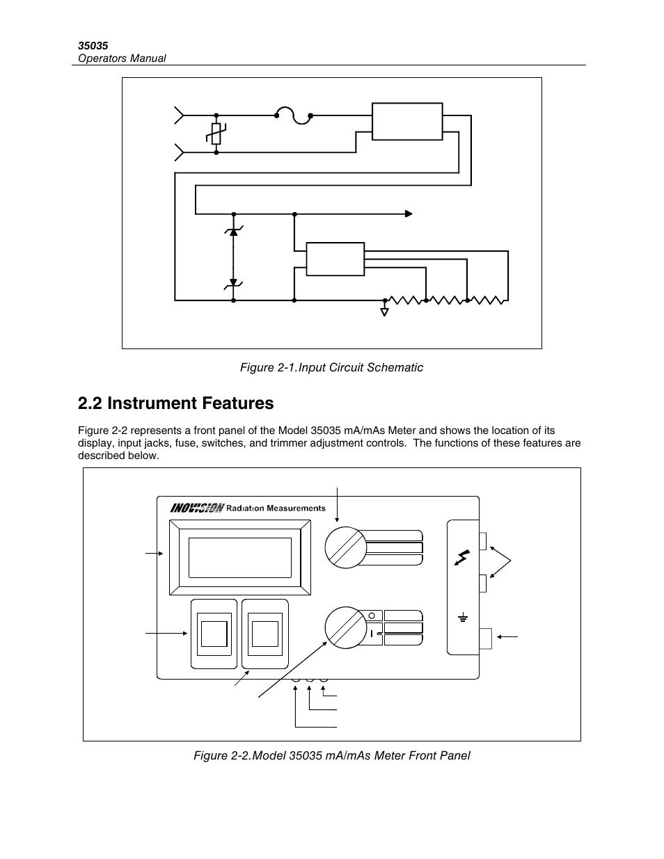 2 instrument features, Figure 2-1. input circuit schematic | Fluke Biomedical 35035 User Manual | Page 8 / 19