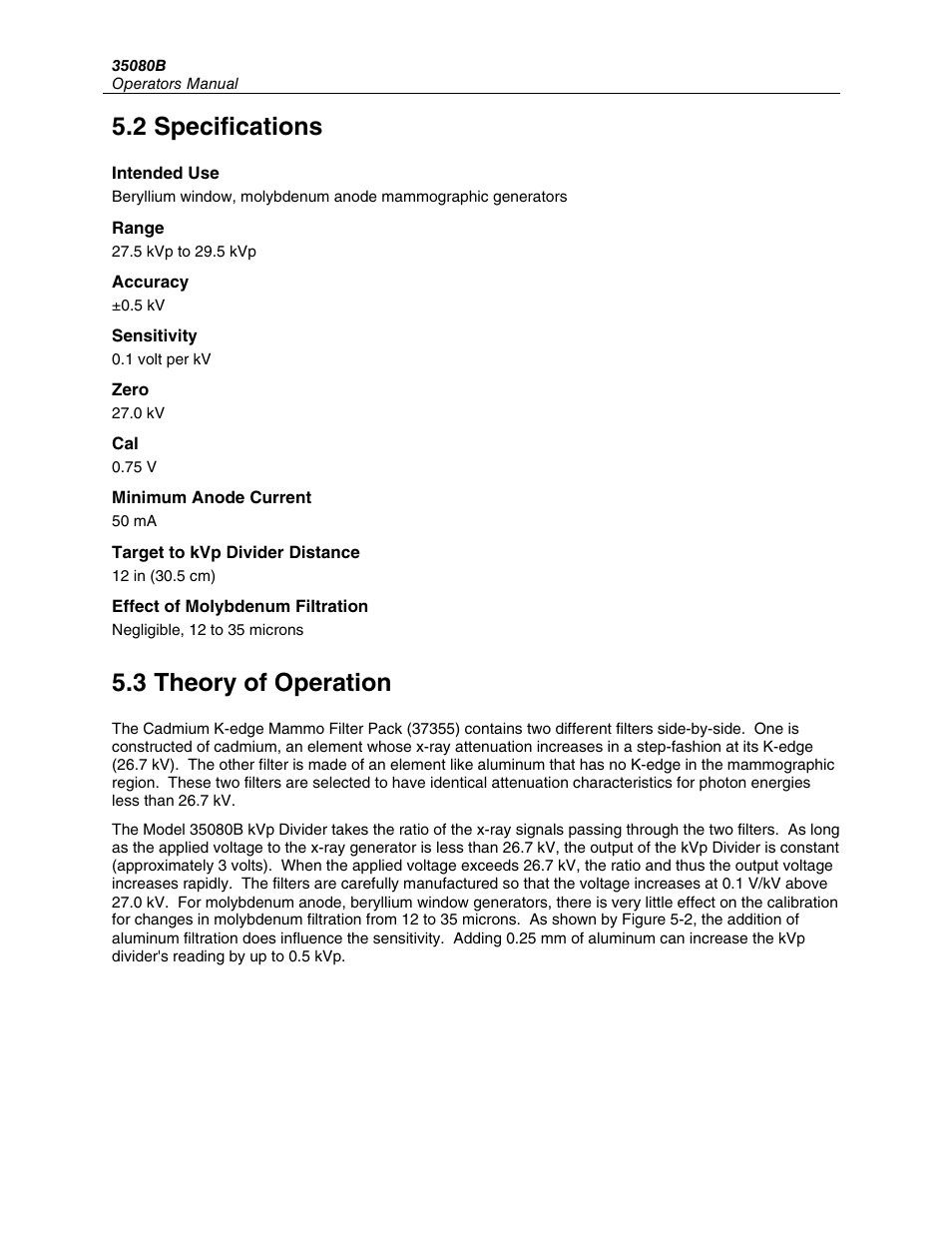 2 specifications, 3 theory of operation | Fluke Biomedical 35080B User Manual | Page 24 / 70
