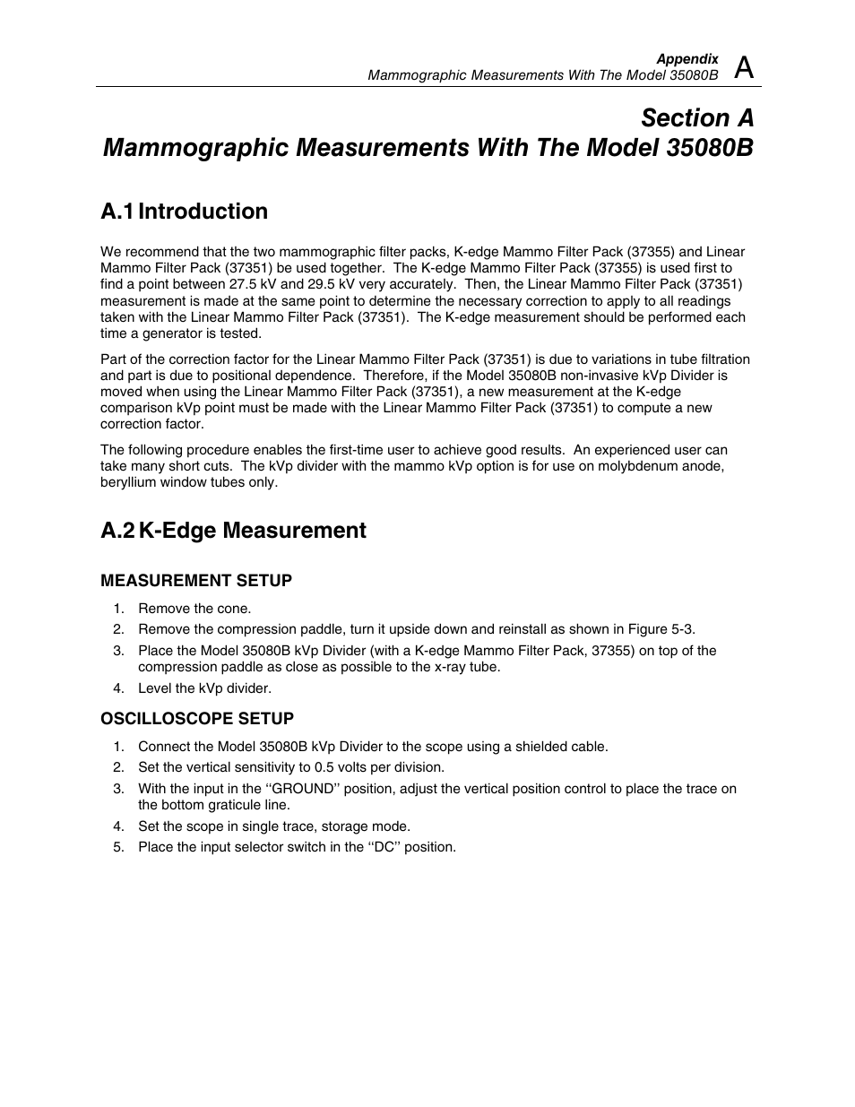 A.1 introduction, A.2 k-edge measurement | Fluke Biomedical 35080B User Manual | Page 57 / 70
