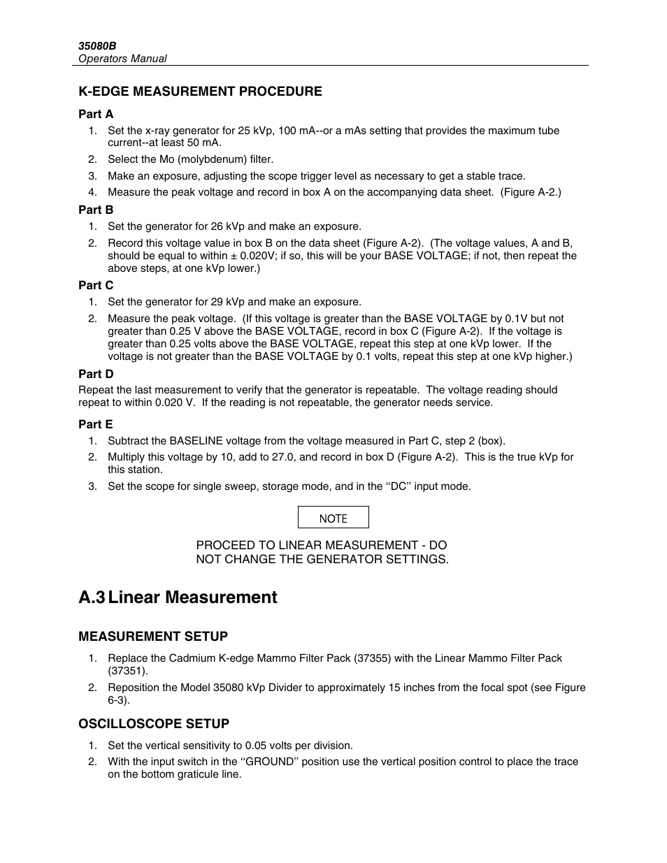 A.3 linear measurement | Fluke Biomedical 35080B User Manual | Page 58 / 70