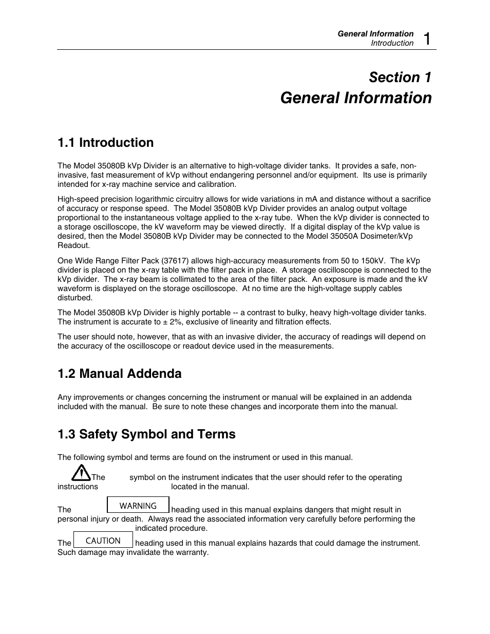 General information, 1 introduction, 2 manual addenda | 3 safety symbol and terms | Fluke Biomedical 35080B User Manual | Page 7 / 70