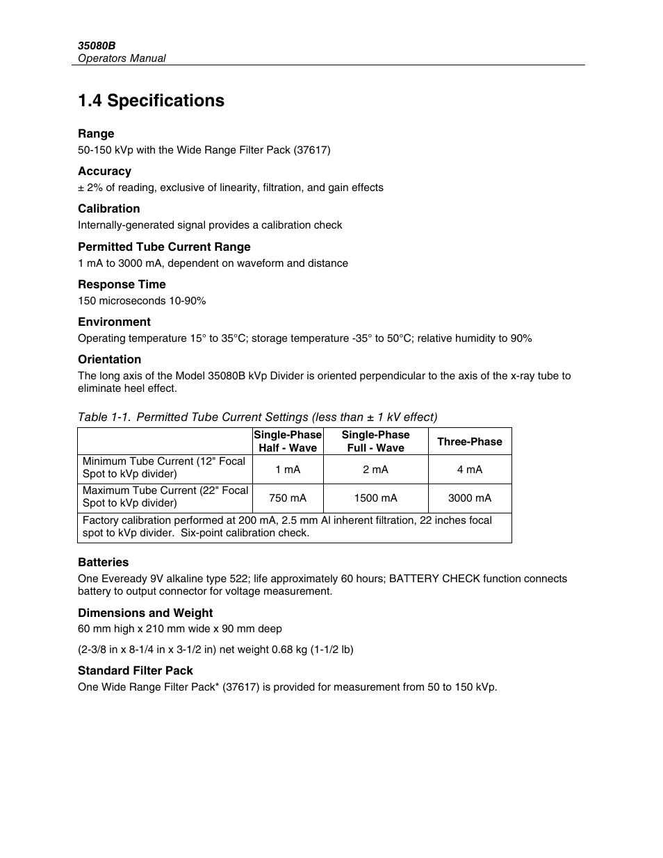 4 specifications | Fluke Biomedical 35080B User Manual | Page 8 / 70