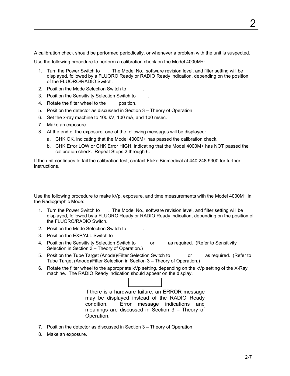 6 calibration check, 7 radiographic measurements | Fluke Biomedical 4000M+ User Manual | Page 15 / 52