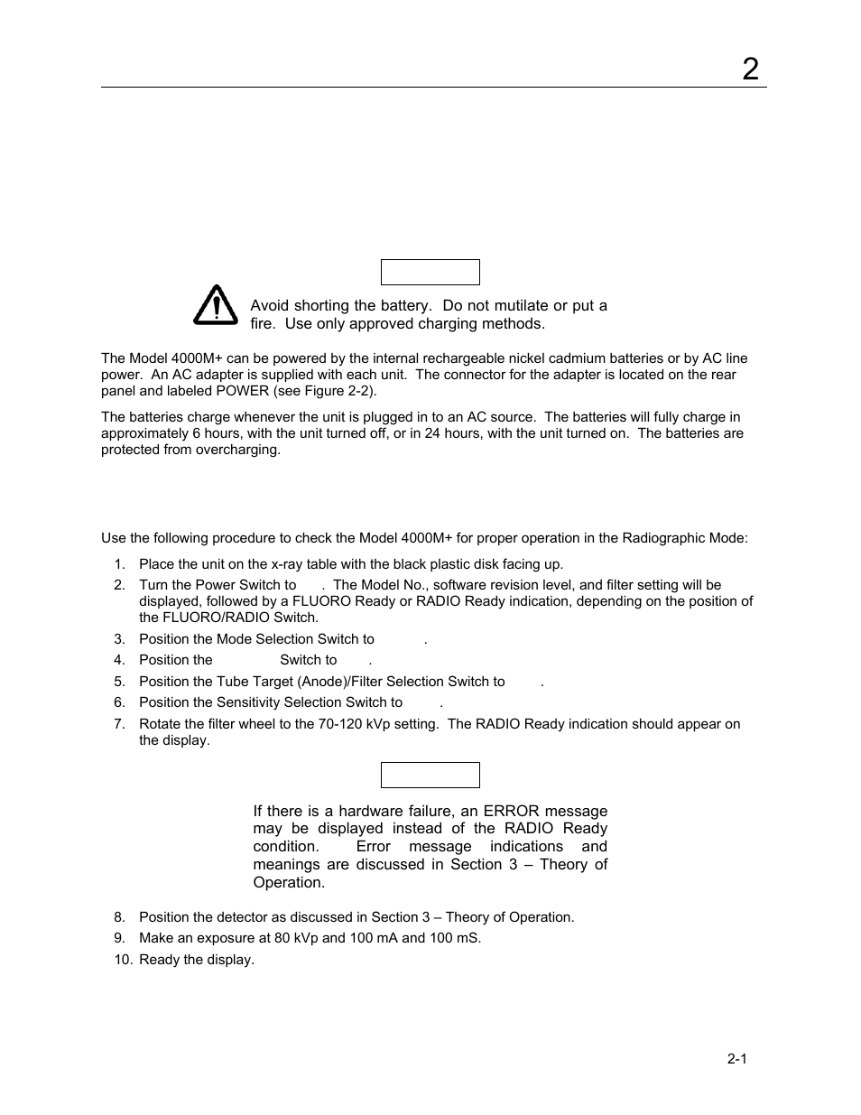 Section 2, Operation, 1 power | 2 checking the unit | Fluke Biomedical 4000M+ User Manual | Page 9 / 52