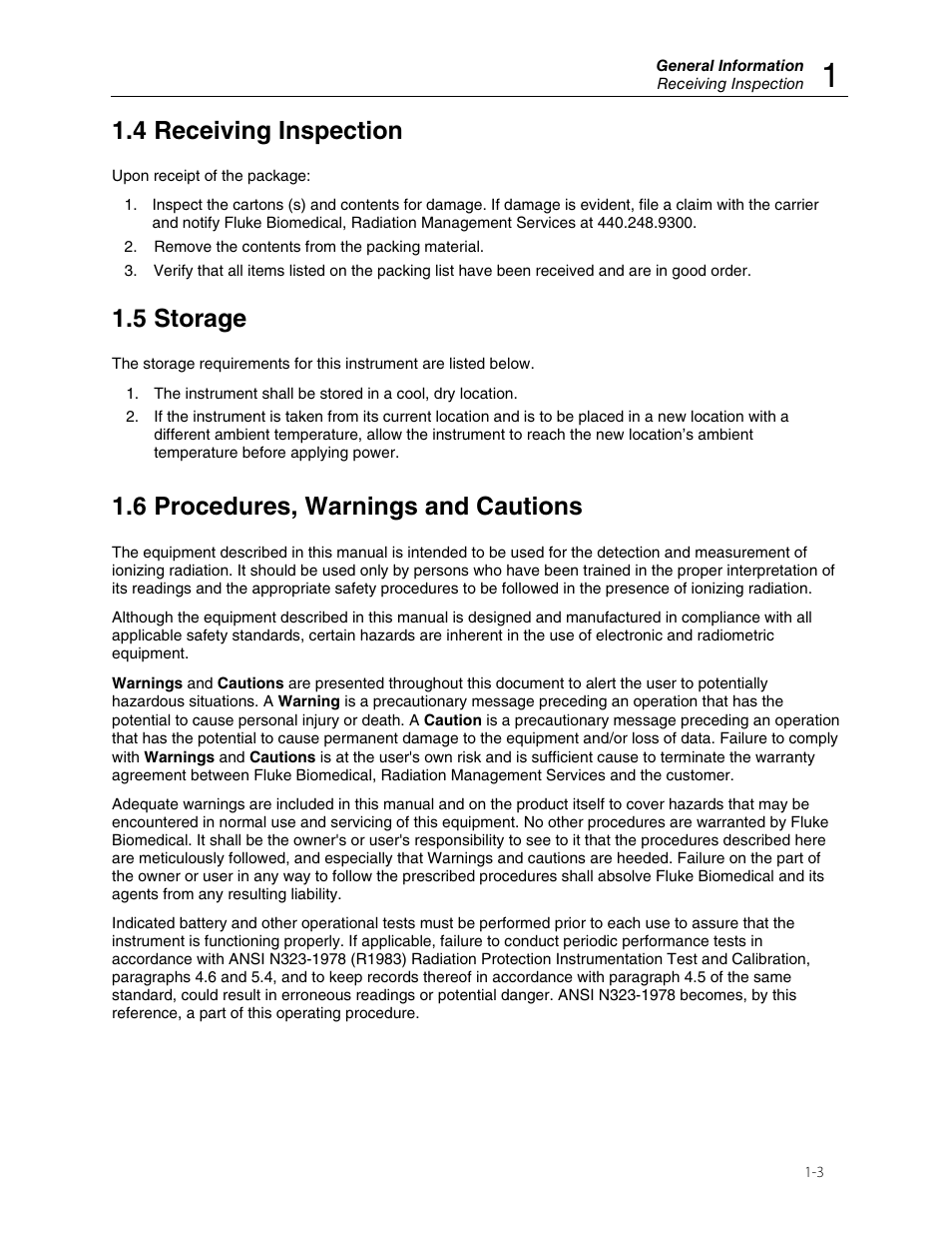 4 receiving inspection, 5 storage, 6 procedures, warnings and cautions | Fluke Biomedical 6000-529 User Manual | Page 7 / 16