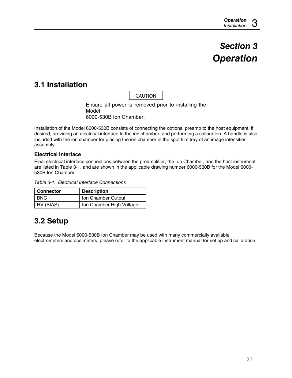 Operation, 1 installation, 2 setup | Fluke Biomedical 6000-530B User Manual | Page 11 / 16