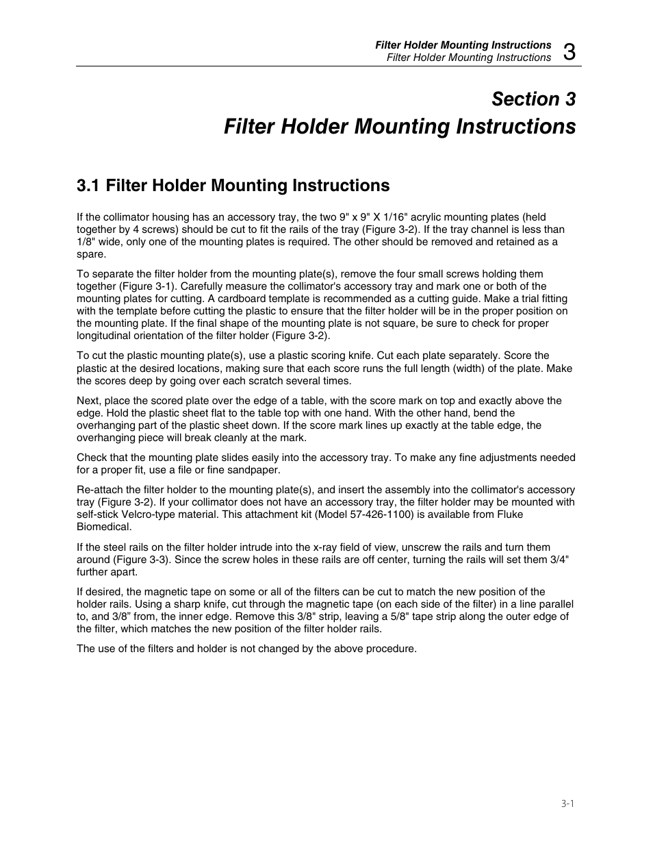 Filter holder mounting instructions, 1 filter holder mounting instructions | Fluke Biomedical 57-402 User Manual | Page 11 / 32