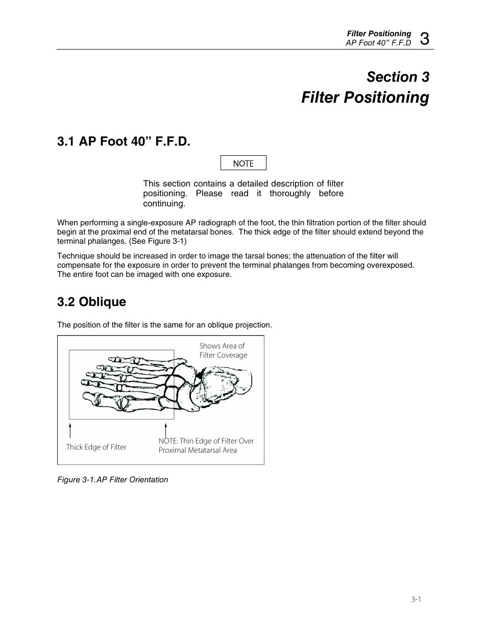 Filter positioning, 1 ap foot 40” f.f.d, 2 oblique | Fluke Biomedical 57-441 User Manual | Page 9 / 12