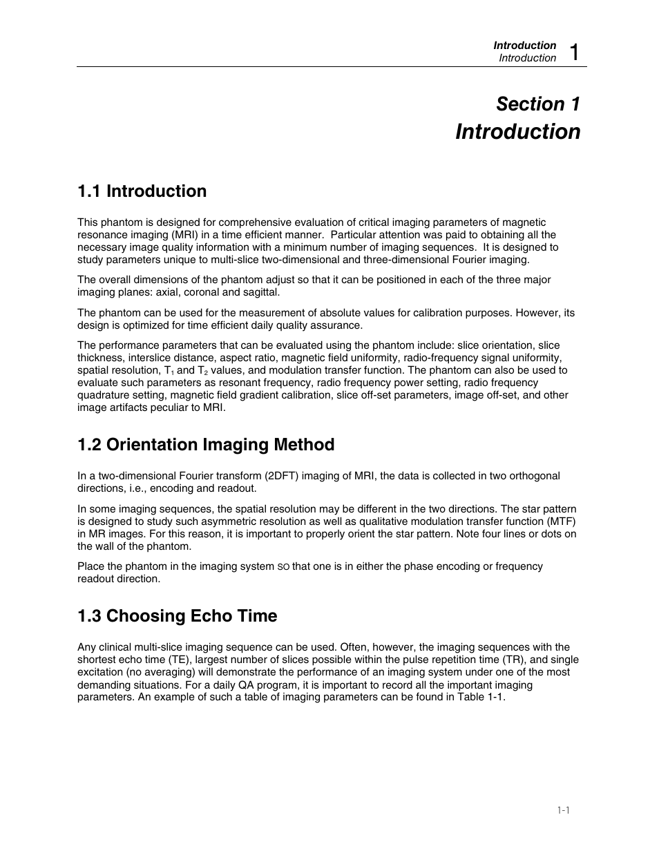 Introduction, 1 introduction, 2 orientation imaging method | 3 choosing echo time | Fluke Biomedical 76-903 User Manual | Page 5 / 16
