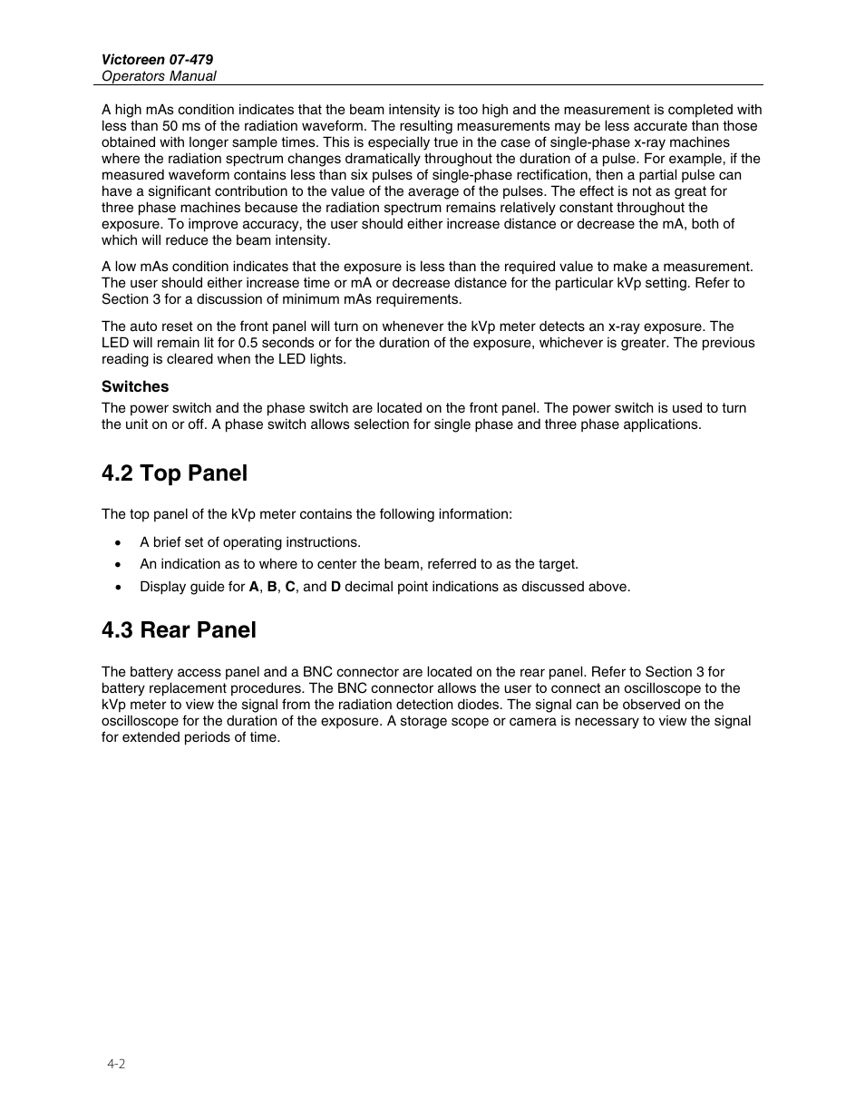 2 top panel, 3 rear panel | Fluke Biomedical 07-479 User Manual | Page 14 / 18