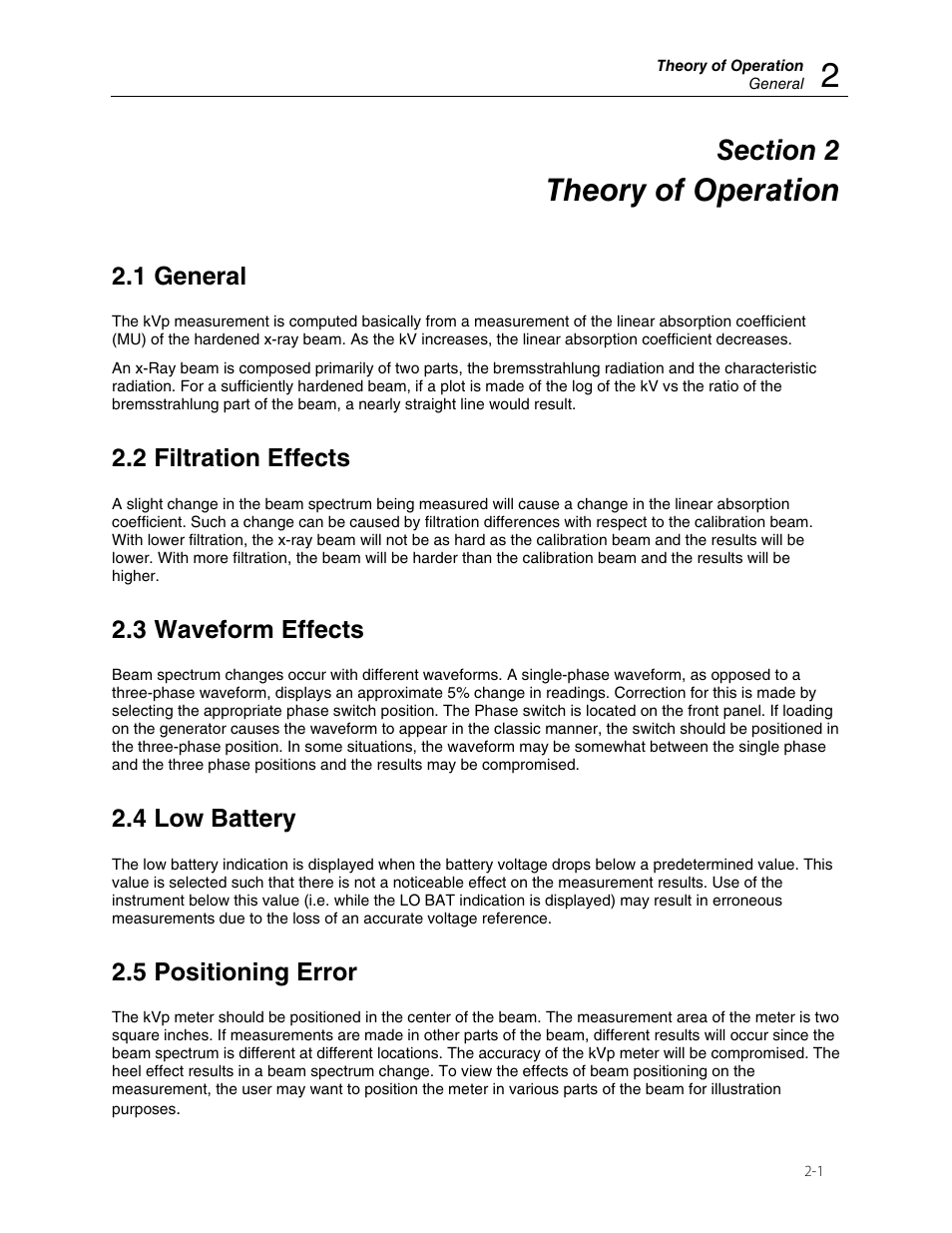 Theory of operation, 1 general, 2 filtration effects | 3 waveform effects, 4 low battery, 5 positioning error | Fluke Biomedical 07-479 User Manual | Page 7 / 18