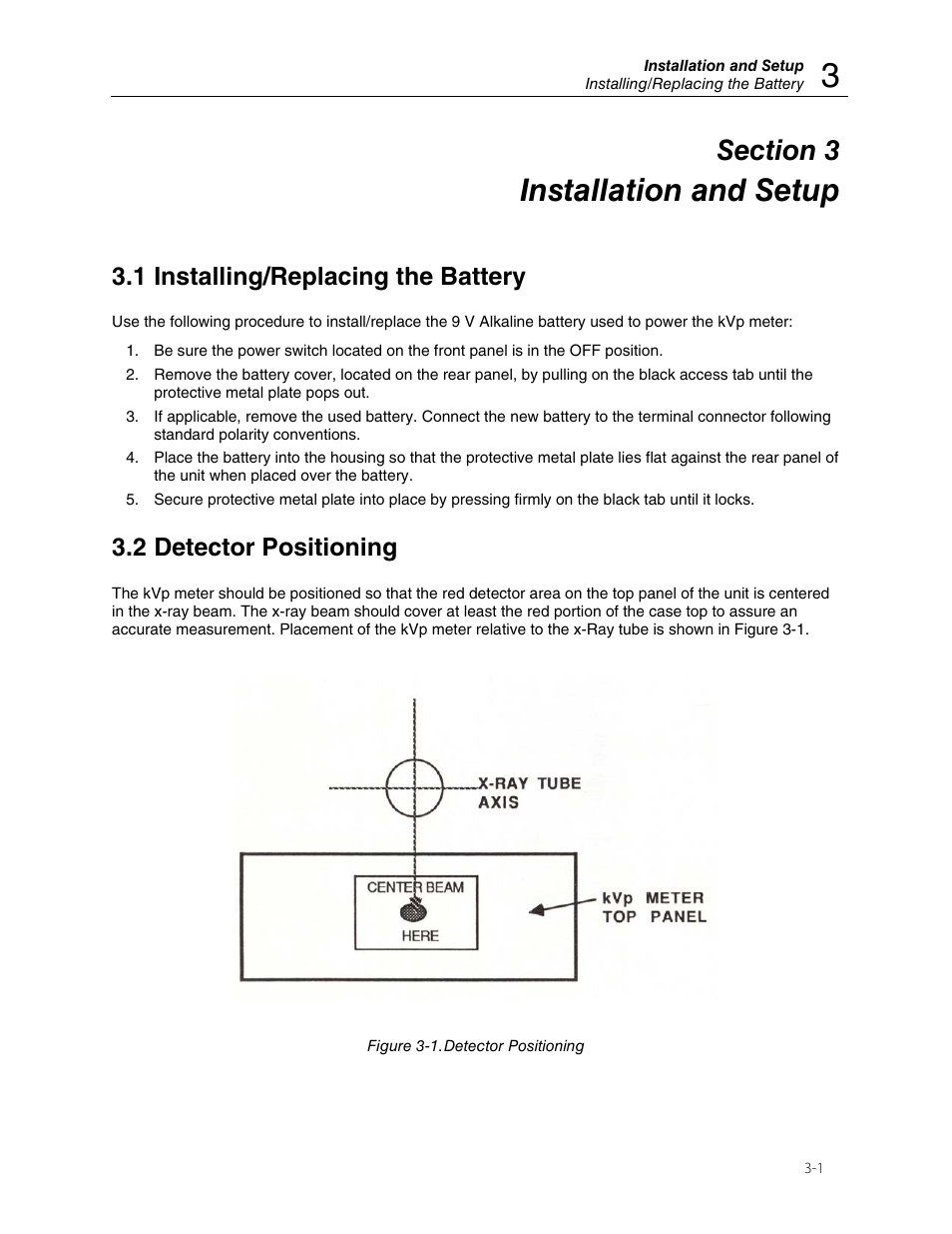 Installation and setup, 1 installing/replacing the battery, 2 detector positioning | Fluke Biomedical 07-479 User Manual | Page 9 / 18