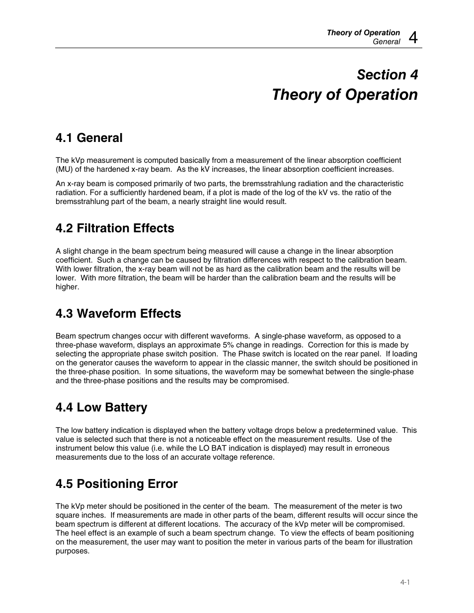 Theory of operation, 1 general, 2 filtration effects | 3 waveform effects, 4 low battery, 5 positioning error | Fluke Biomedical 07-492 User Manual | Page 15 / 20