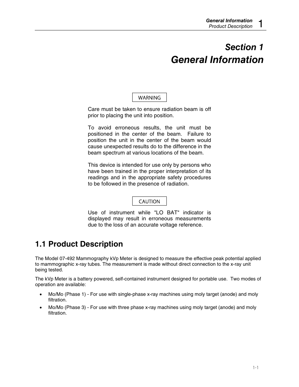General information, 1 product description | Fluke Biomedical 07-492 User Manual | Page 5 / 20
