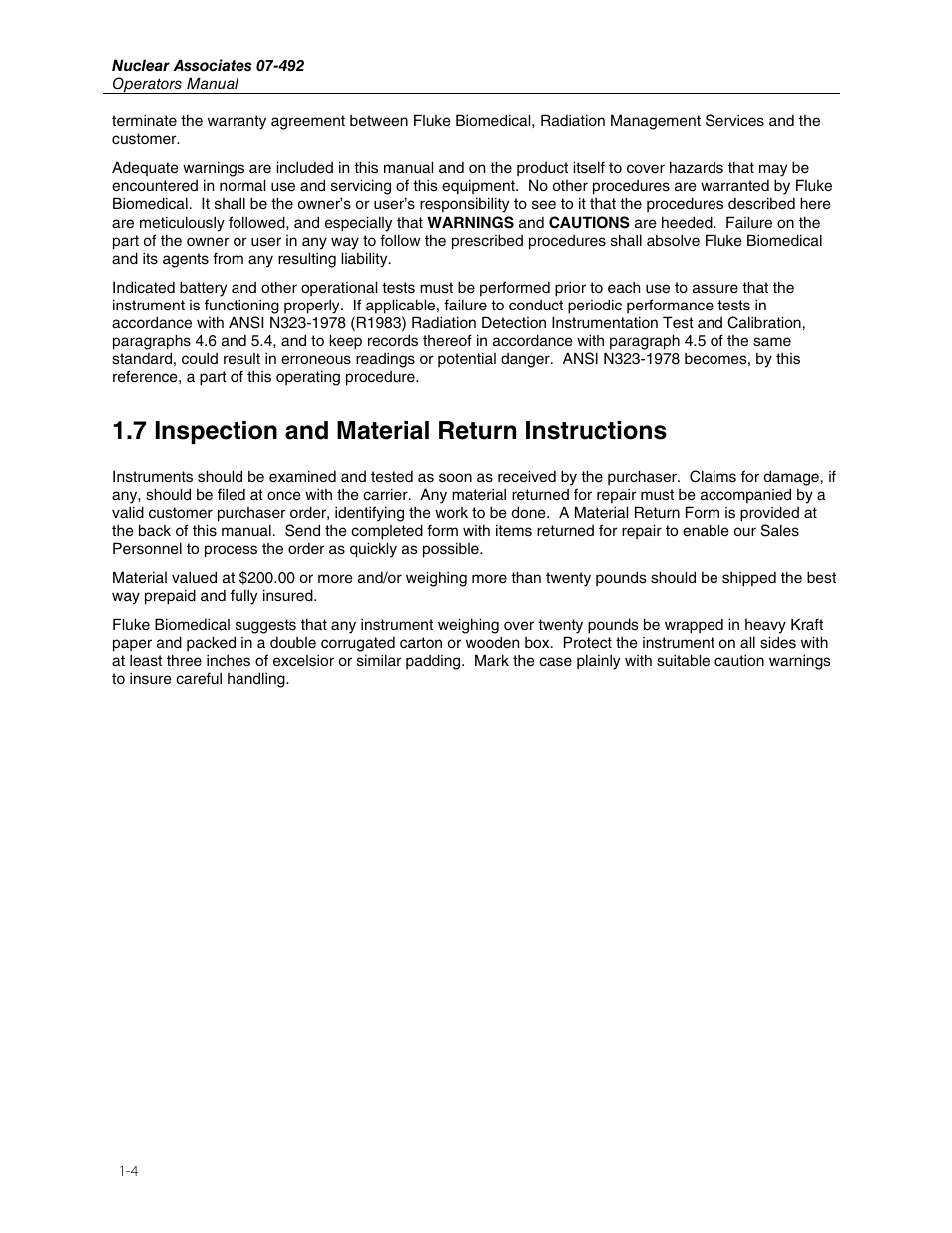 7 inspection and material return instructions | Fluke Biomedical 07-492 User Manual | Page 8 / 20