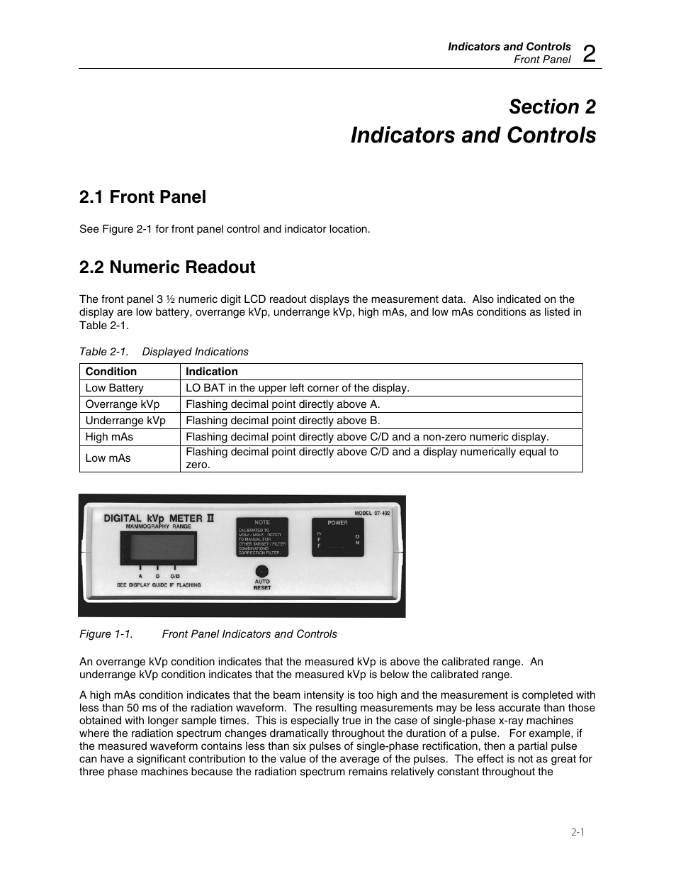 Indicators and controls, 1 front panel, 2 numeric readout | Fluke Biomedical 07-492 User Manual | Page 9 / 20