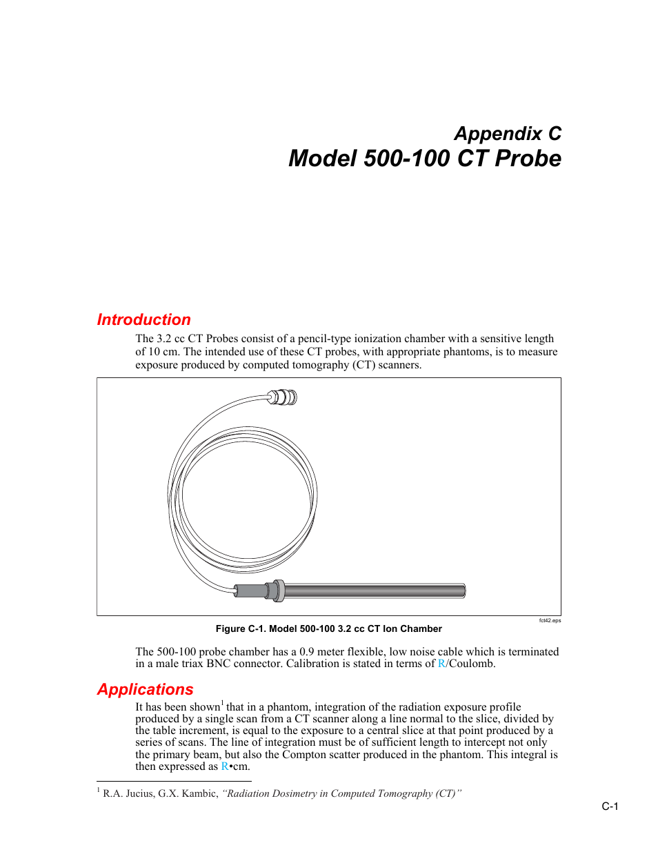 C. model 500-100 ct probe, Introduction, Applications | Appendix c | Fluke Biomedical TNT 12000 User Manual | Page 113 / 138