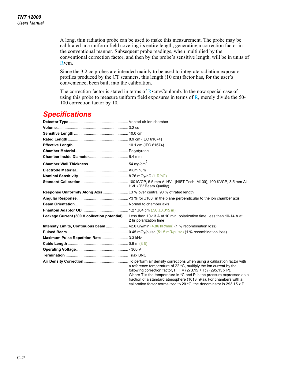 Specifications | Fluke Biomedical TNT 12000 User Manual | Page 114 / 138