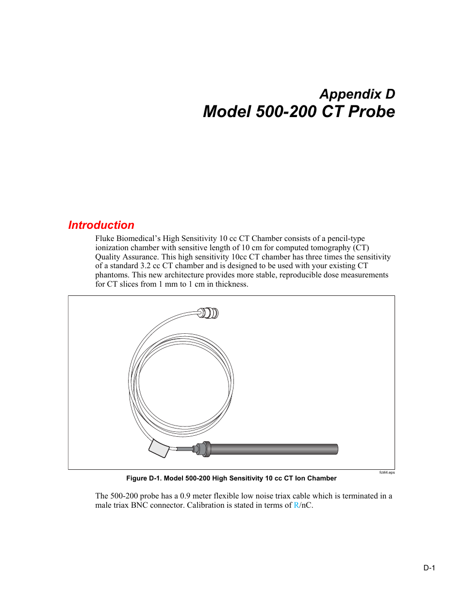 D. model 500-200 ct probe, Introduction, Appendix d | Fluke Biomedical TNT 12000 User Manual | Page 117 / 138