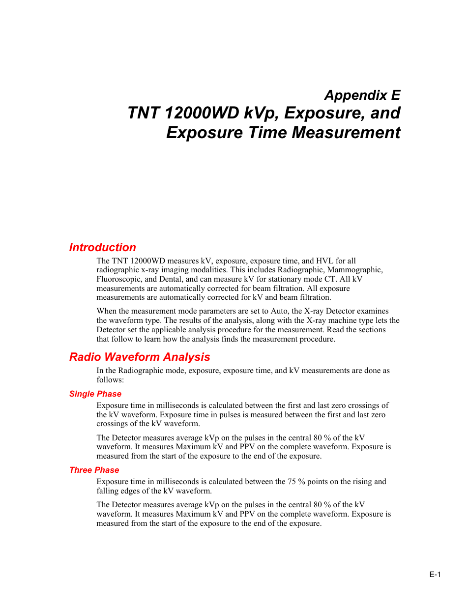 Introduction, Radio waveform analysis, Single phase | Three phase, Appendix e | Fluke Biomedical TNT 12000 User Manual | Page 121 / 138