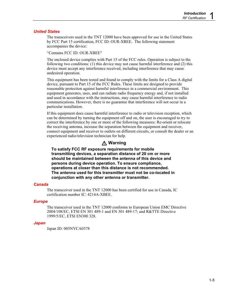 United states, Canada, Europe | Japan | Fluke Biomedical TNT 12000 User Manual | Page 17 / 138