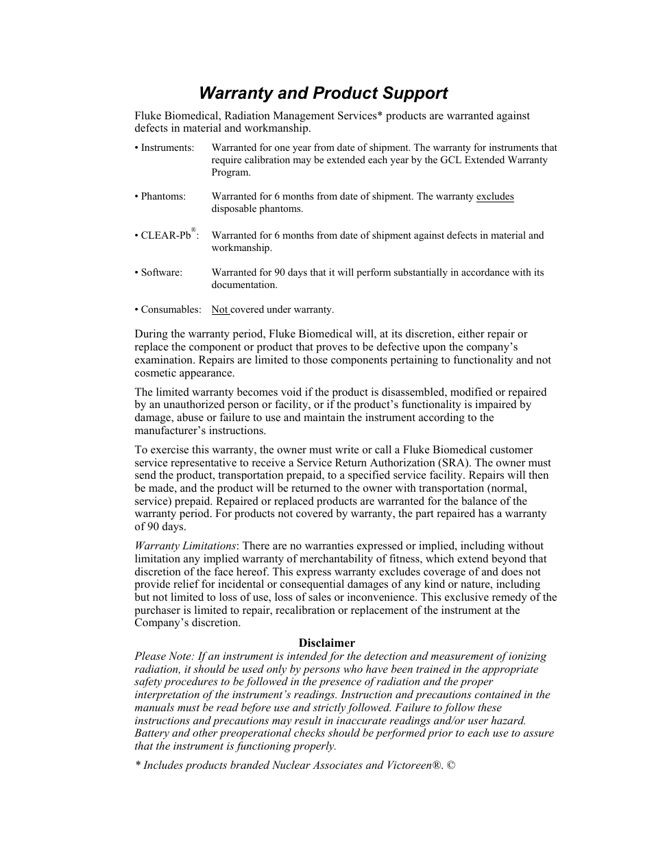 Warranty and product support | Fluke Biomedical TNT 12000 User Manual | Page 2 / 138