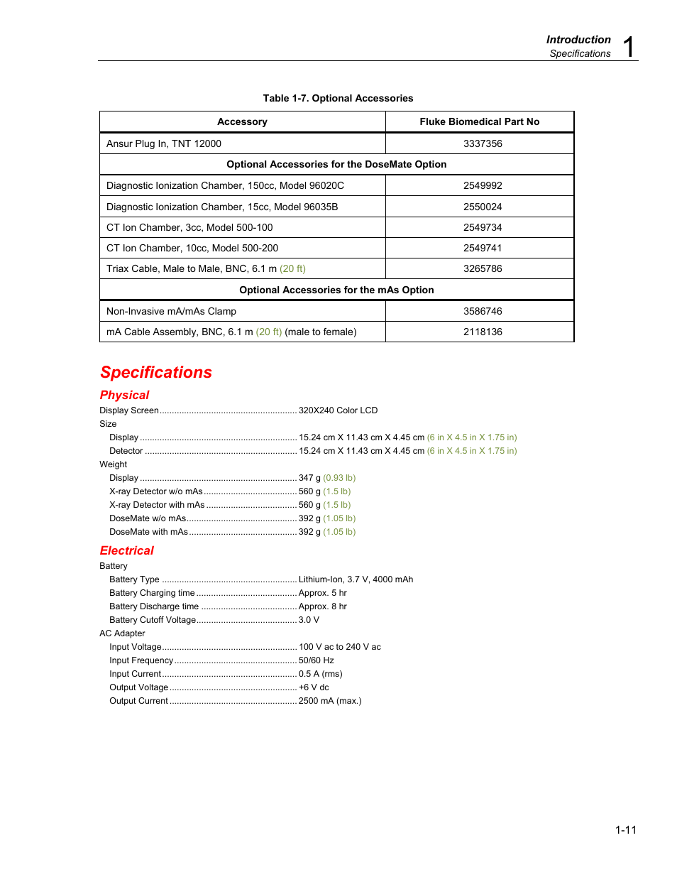 Specifications | Fluke Biomedical TNT 12000 User Manual | Page 23 / 138