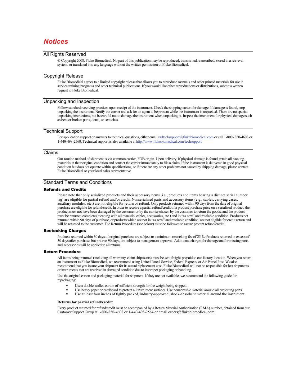 Notices | Fluke Biomedical TNT 12000 User Manual | Page 3 / 138