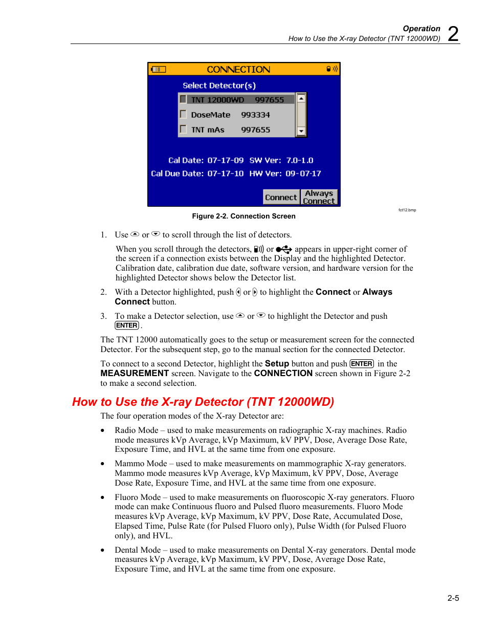 How to use the x-ray detector (tnt 12000wd) | Fluke Biomedical TNT 12000 User Manual | Page 33 / 138