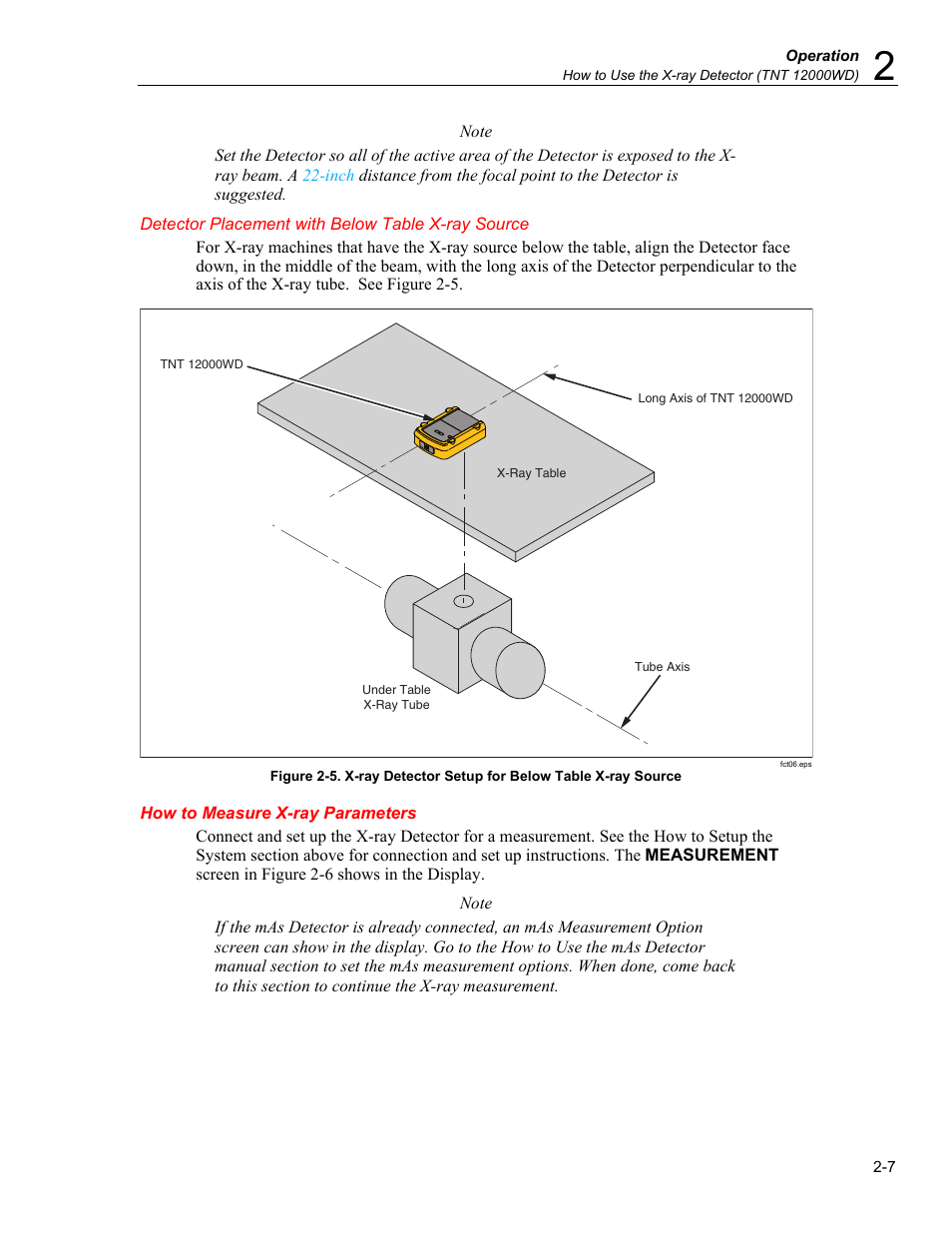 Detector placement with below table x-ray source, How to measure x-ray parameters | Fluke Biomedical TNT 12000 User Manual | Page 35 / 138