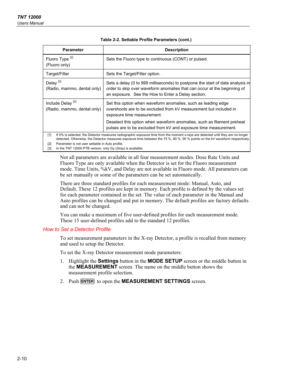 How to set a detector profile | Fluke Biomedical TNT 12000 User Manual | Page 38 / 138