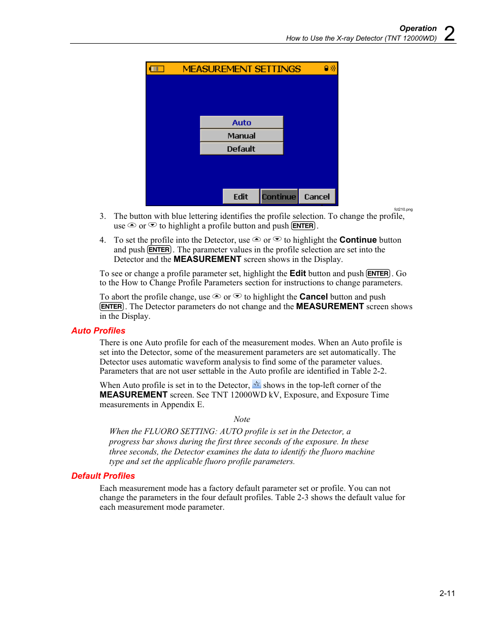 Auto profiles, Default profiles | Fluke Biomedical TNT 12000 User Manual | Page 39 / 138