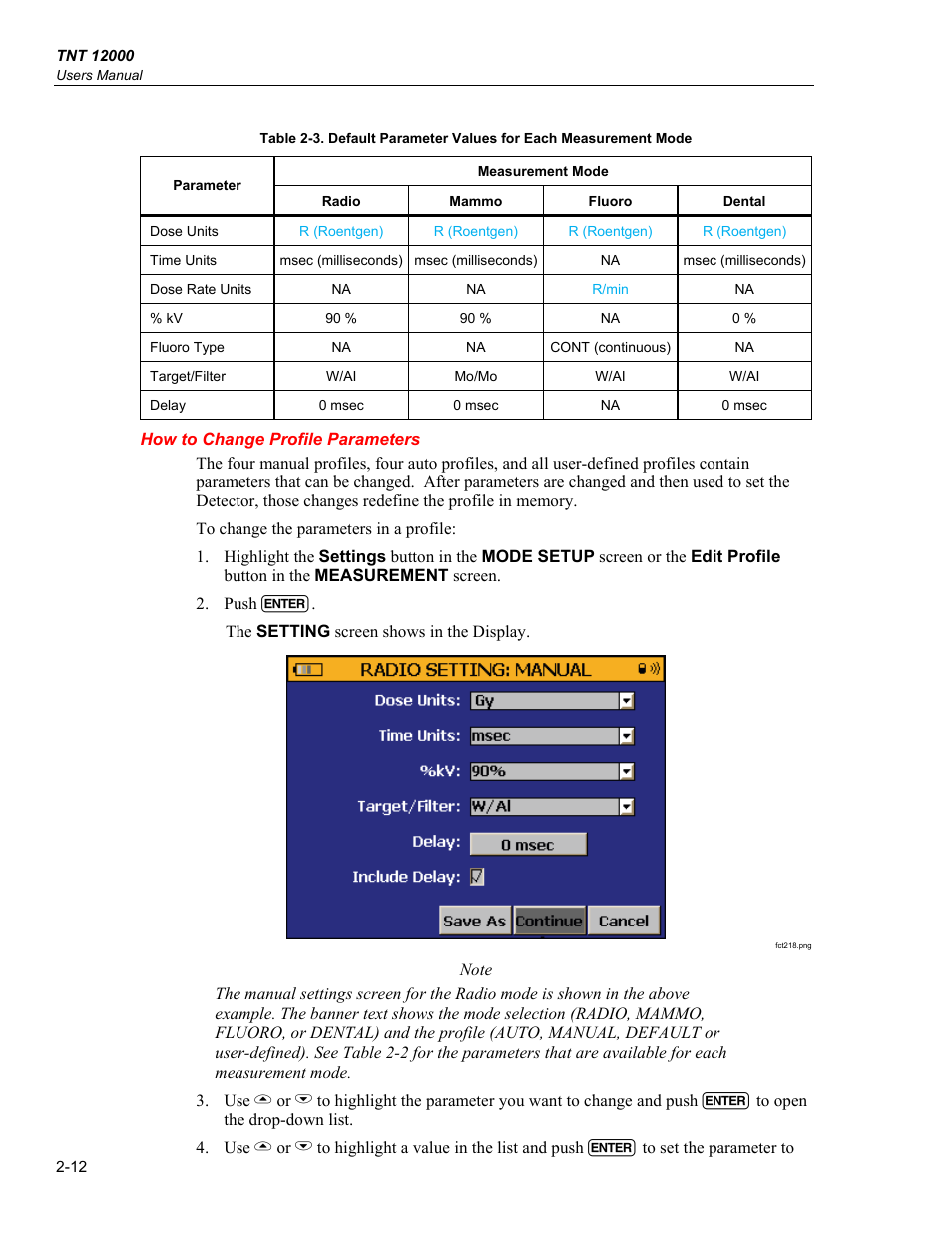 How to change profile parameters | Fluke Biomedical TNT 12000 User Manual | Page 40 / 138