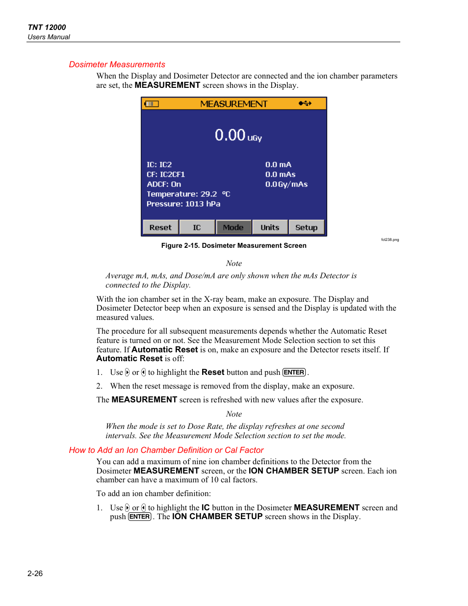 Dosimeter measurements, How to add an ion chamber definition or cal factor | Fluke Biomedical TNT 12000 User Manual | Page 54 / 138
