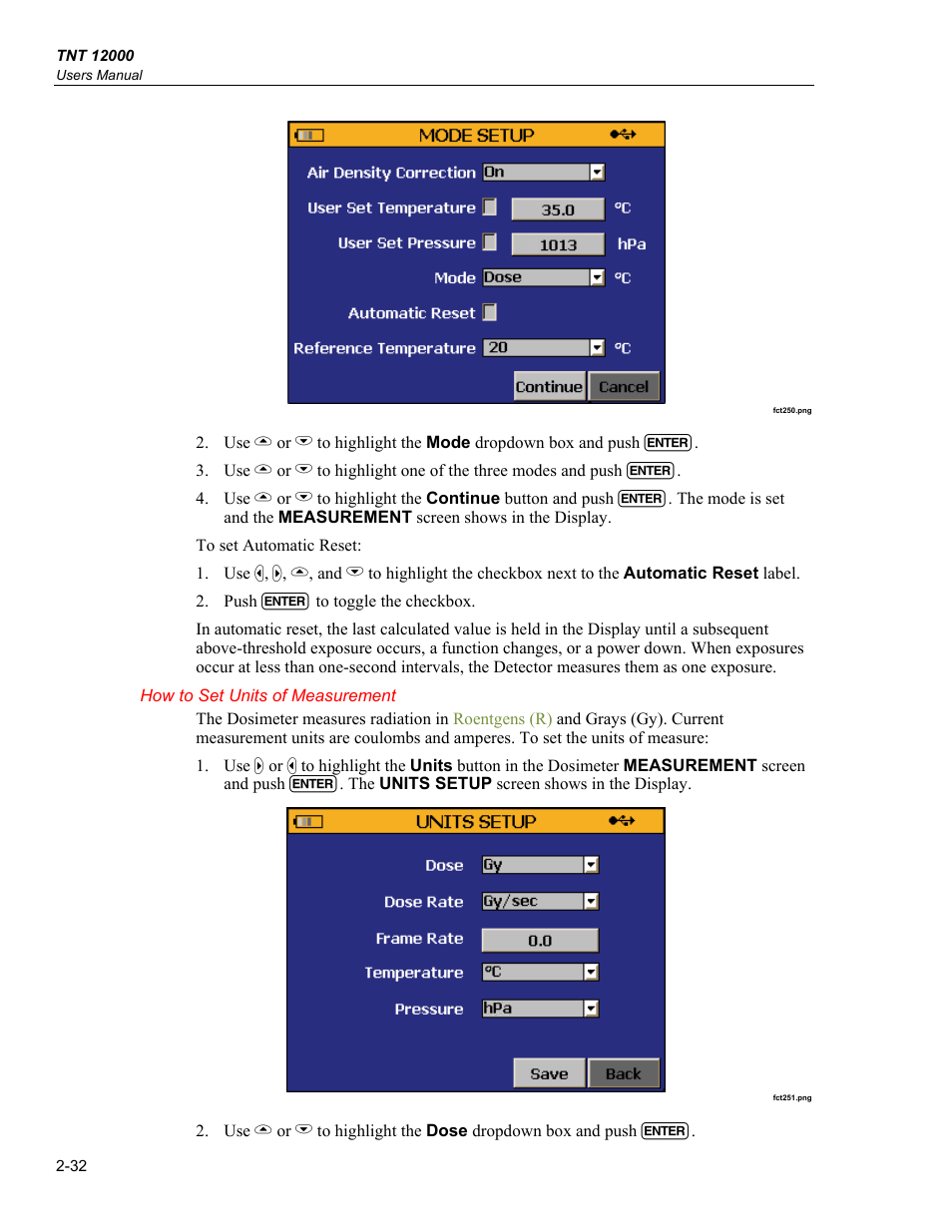 How to set units of measurement | Fluke Biomedical TNT 12000 User Manual | Page 60 / 138